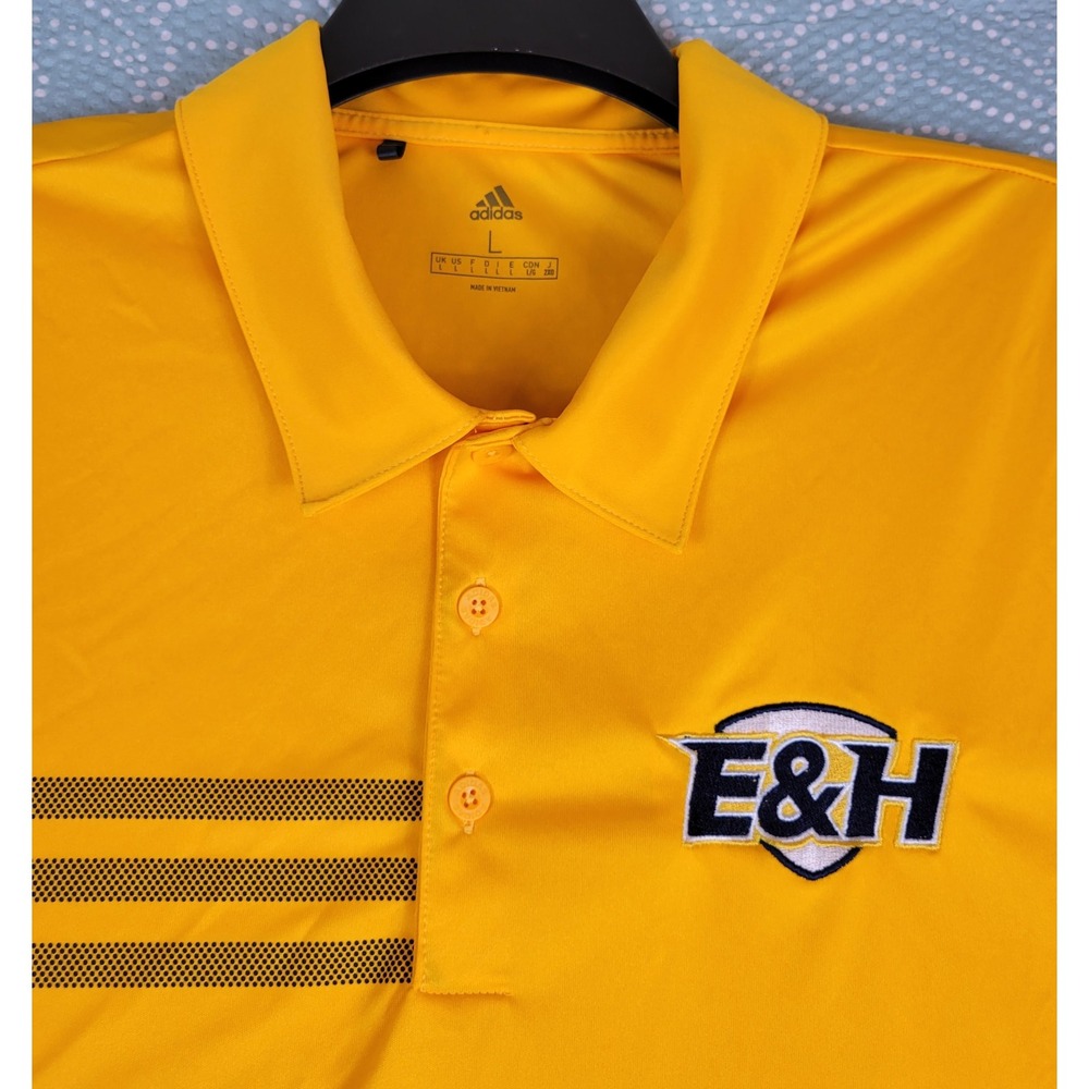 Adidas L Mens E&H Emory & Henry Golf Polo Shirt Yellow Short Sleeve Polyester